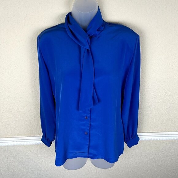 Pendleton Tops - VTG Sophisticates by Pendelton 80's Tie Blouse Blue Size 10 Quiet Luxury